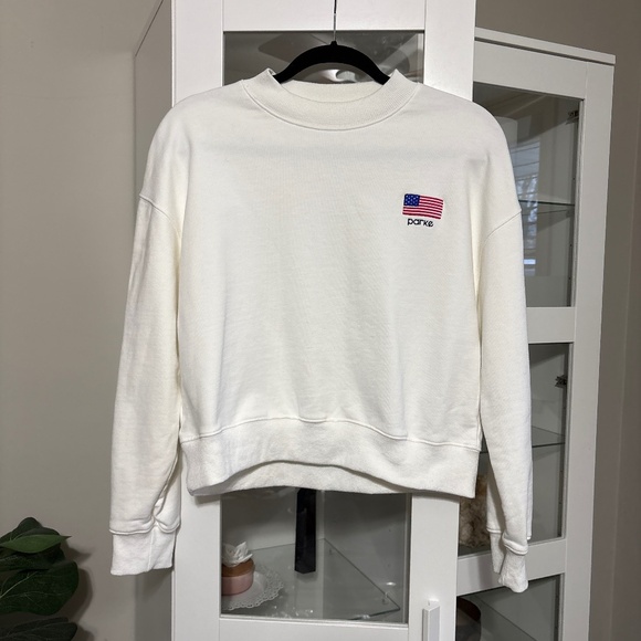 Parke Tops - PARKE American Flag Shrunken Mockneck Sweatshirt White French Terry size S/M